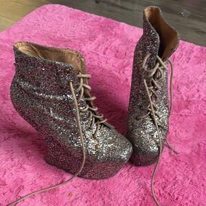 Glitter Platform Ankle Boots